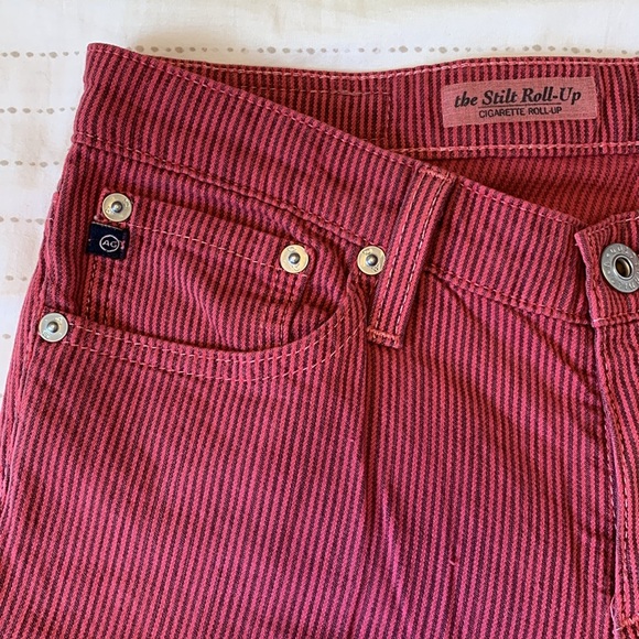 AG The Stilt OAK CUSTOM COLOR Raspberry Pinstripe Roll Hem Jeans - Picture 1 of 8